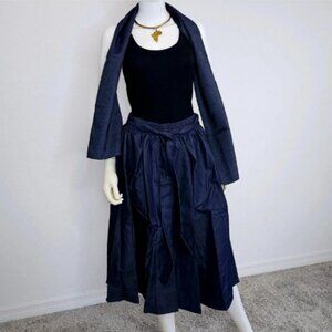 Denim Style Long Maxi Length Skirt with matching Sash / Headwrap Wrap has Pocket